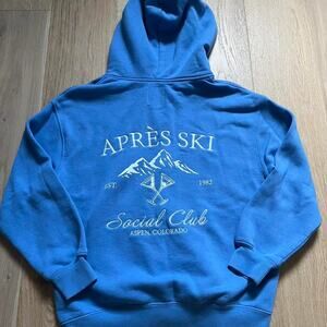 Apres ski social club Denver Colorado Blue Zip Up Rocky Mountain chic